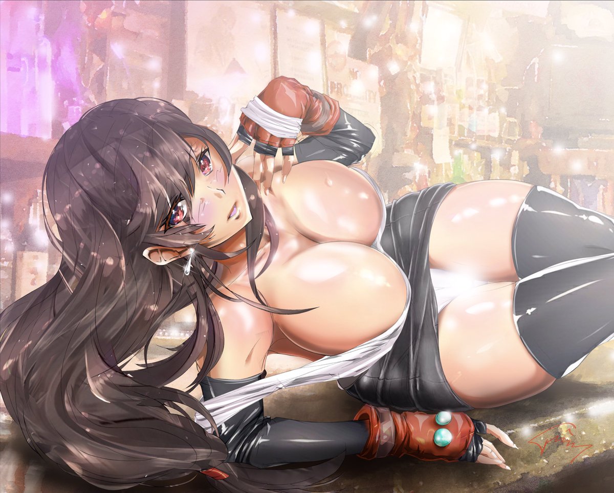 Anime girl big breasts lying down